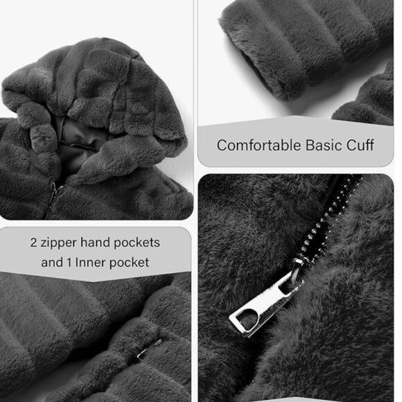 RISISSIDA Women Long Faux Fur Hooded Coat LARGE - Picture 9 of 10